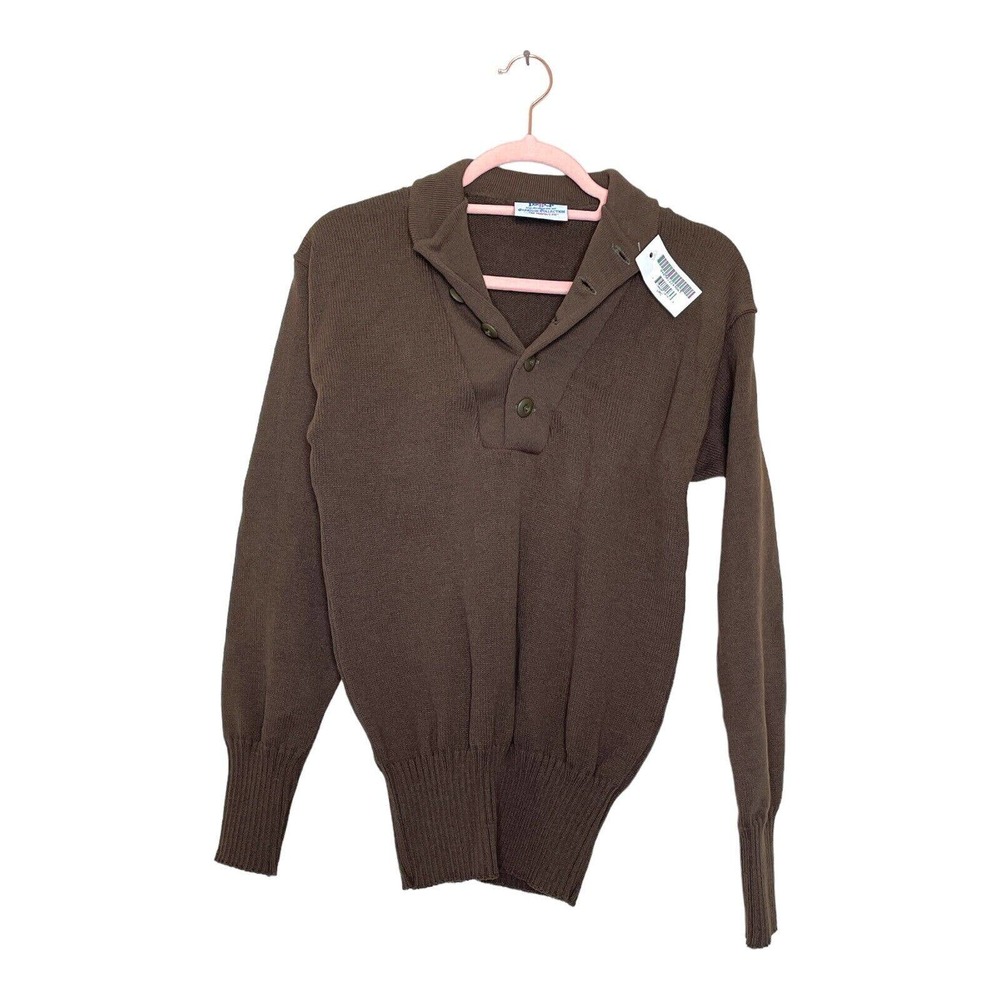 DSCP Garrison Collection M Mens Brown Knitted 5 Button Pullover Henley Sweater